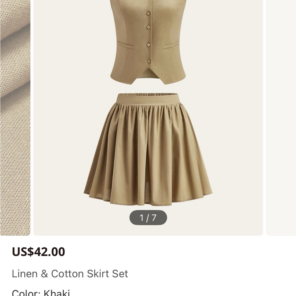 Commense Khaki Linen & Cotton Skirt Set